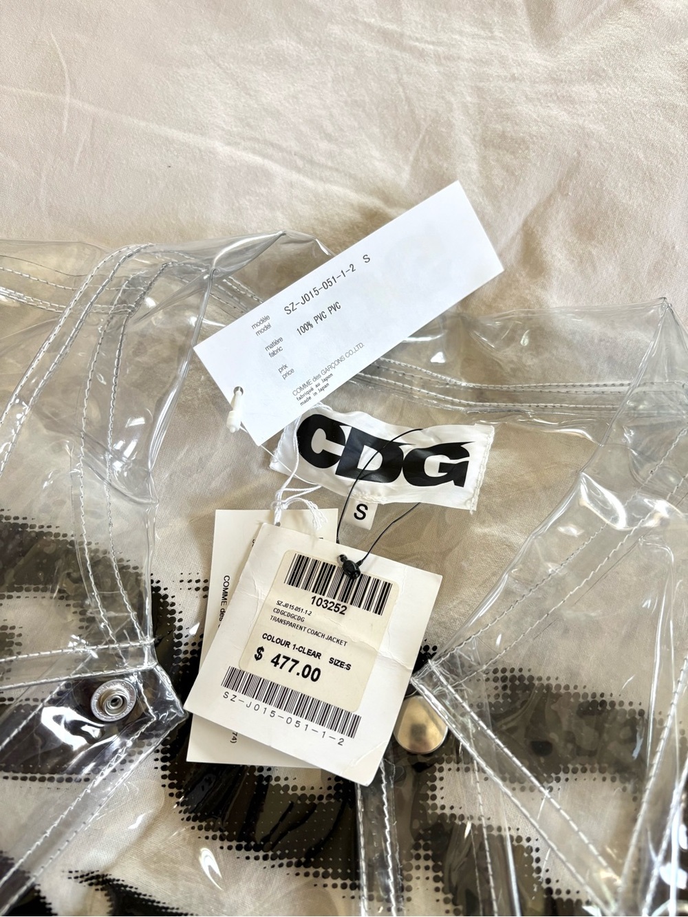 NWT Comme des Garçon PVC Transparent Coach Jacket size S - Picture 4 of 10